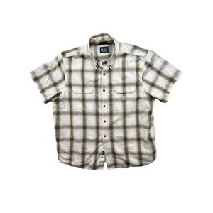Carhartt Plaid Button Down Shirt Mens 2XL Loose Fit Short Sleeve Workwear